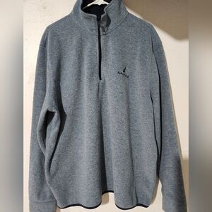 Nautica Mens zip neck fleece long sleeve size XL. Light Blue with Navy‎ trim